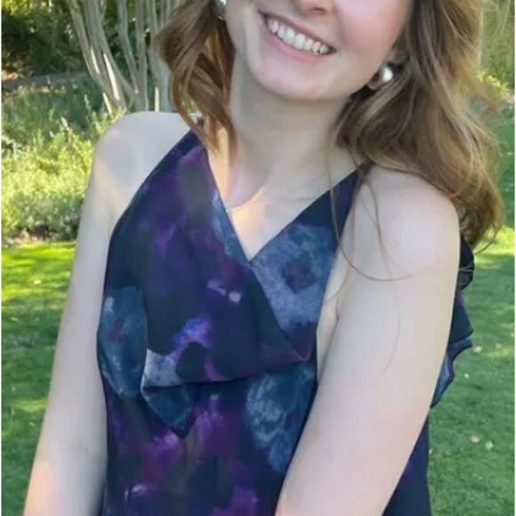 Rotate Purple Watercolor Chiffon Slip Maxi Dress SIZE 2 Ruffle Cowl Party $430 - Picture 7 of 15